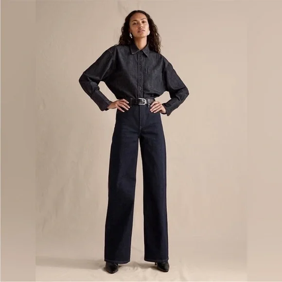 NWT! Banana Republic Dark Rinse Wash The Icon Classic Wide-Leg Jean 🩷 825977 - Picture 2 of 9